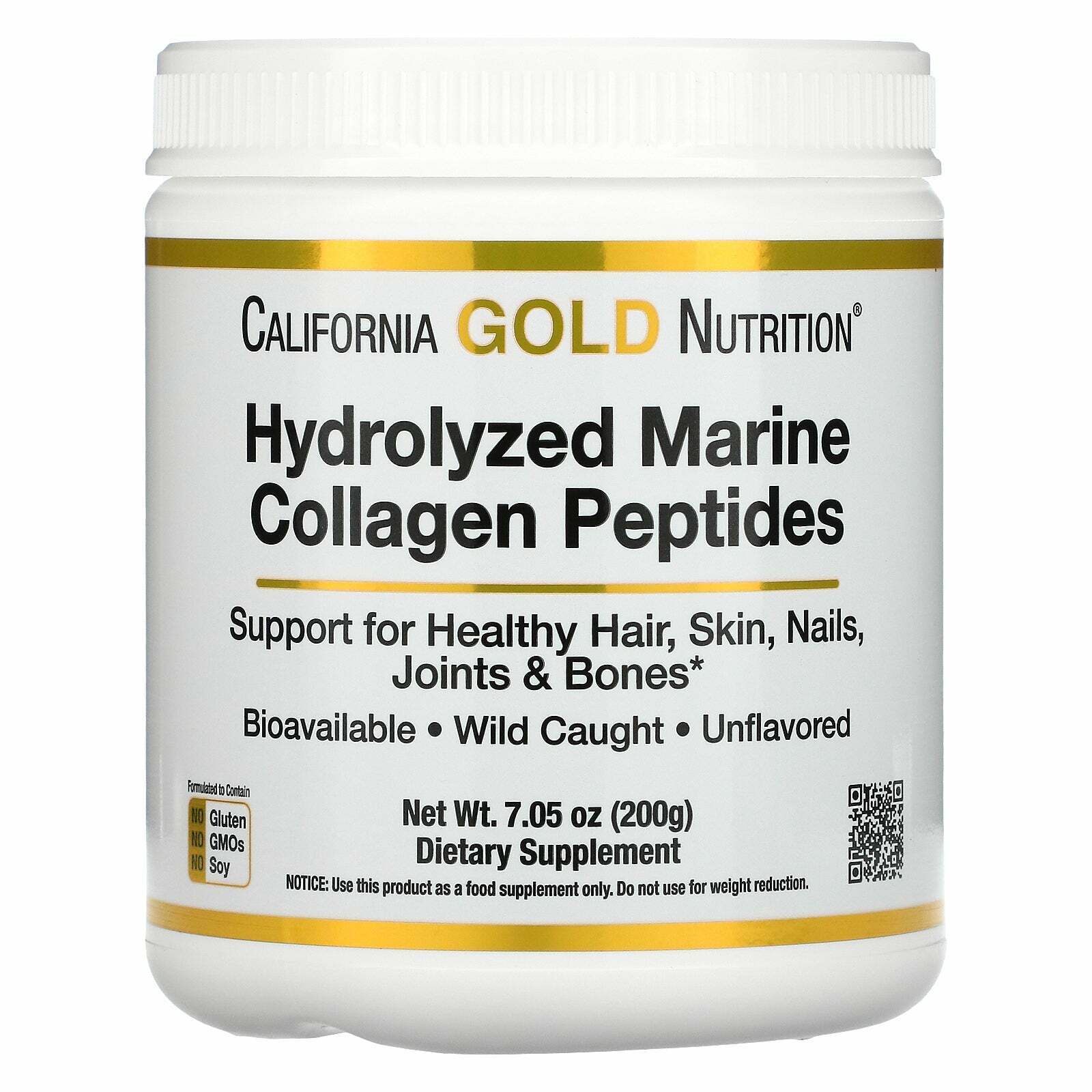 California Gold Nutrition Hydrolyzed Marine Collagen Peptide Unflavor 7.05oz NEW