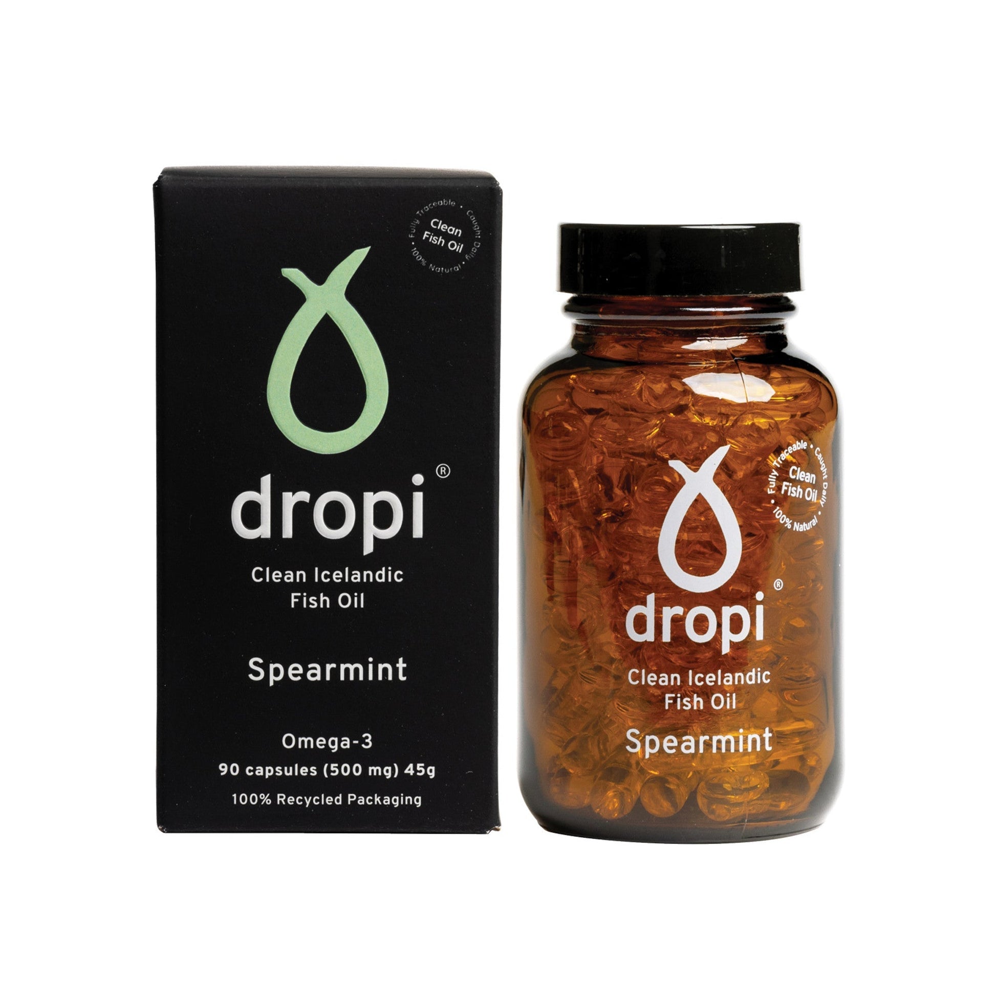 Dropi Spearmint Pure Icelandic Cod Liver Oil Capsules 90 Count Extra Virgin