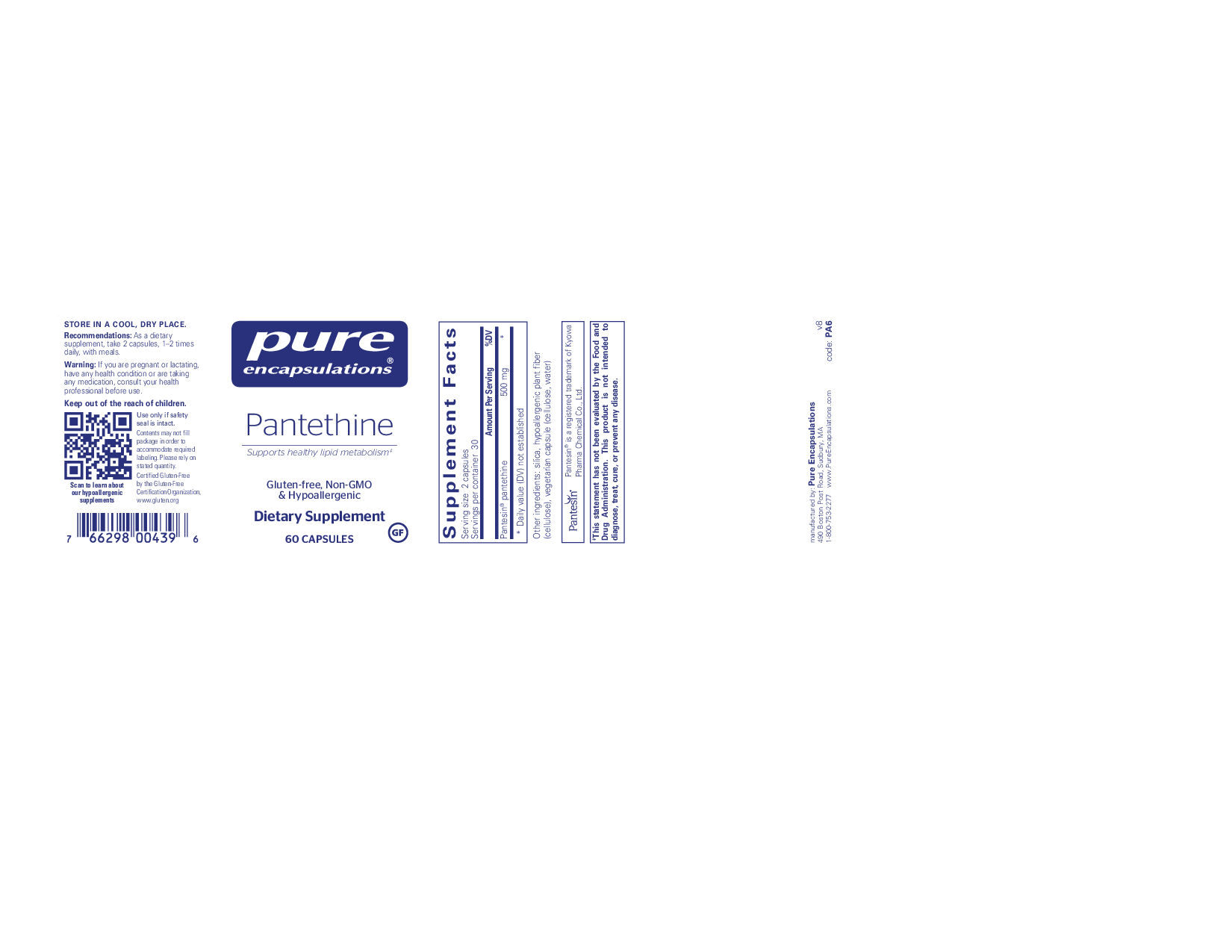 Pure Encapsulations Pantethine 250 mg