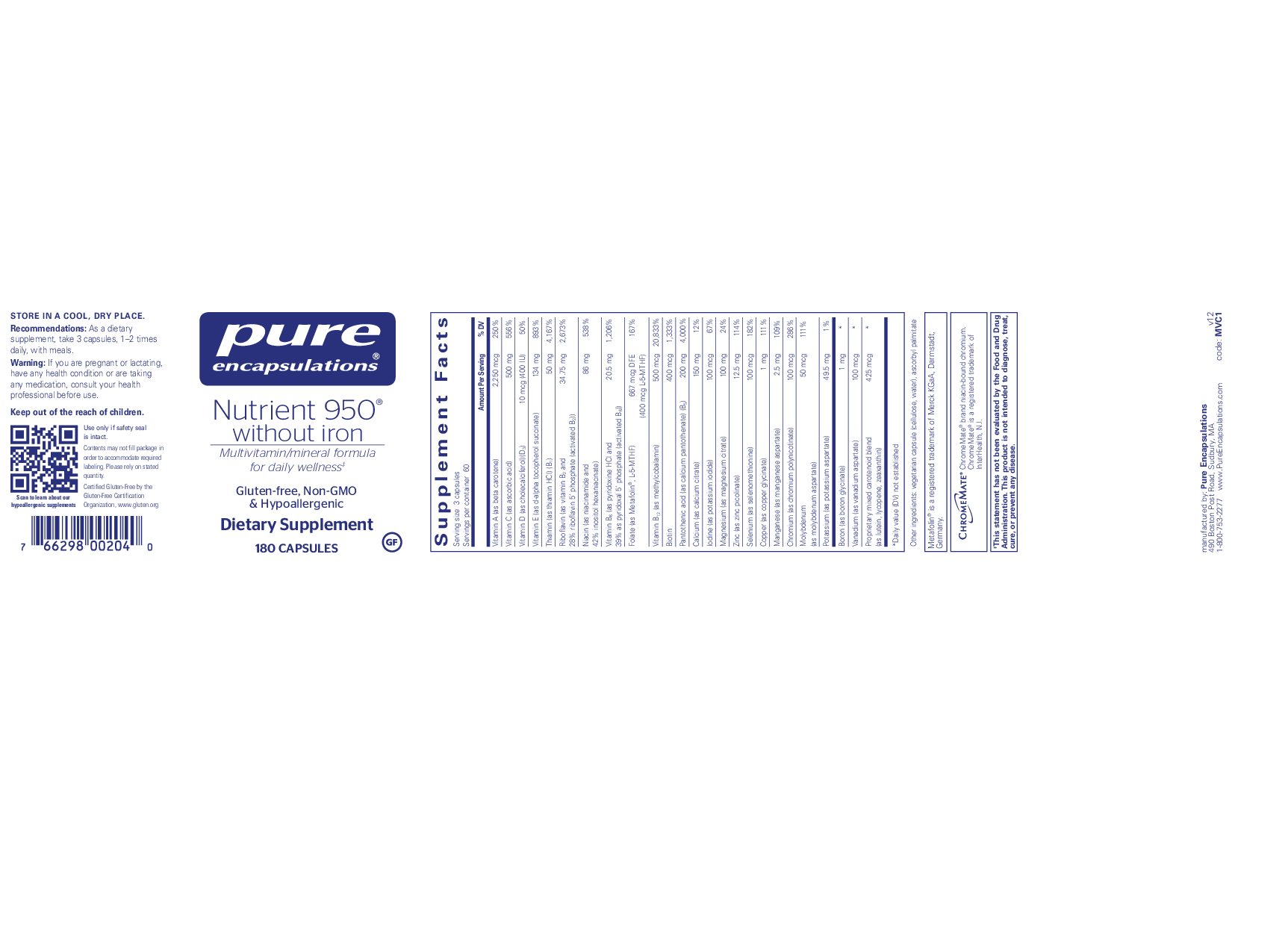 Pure Encapsulations Nutrient 950 w/o Iron